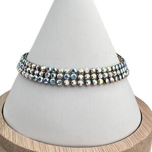 Swarovski Swan Logo Golden Shadow Mesh Clim AB Crystal Bracelet 7.5"